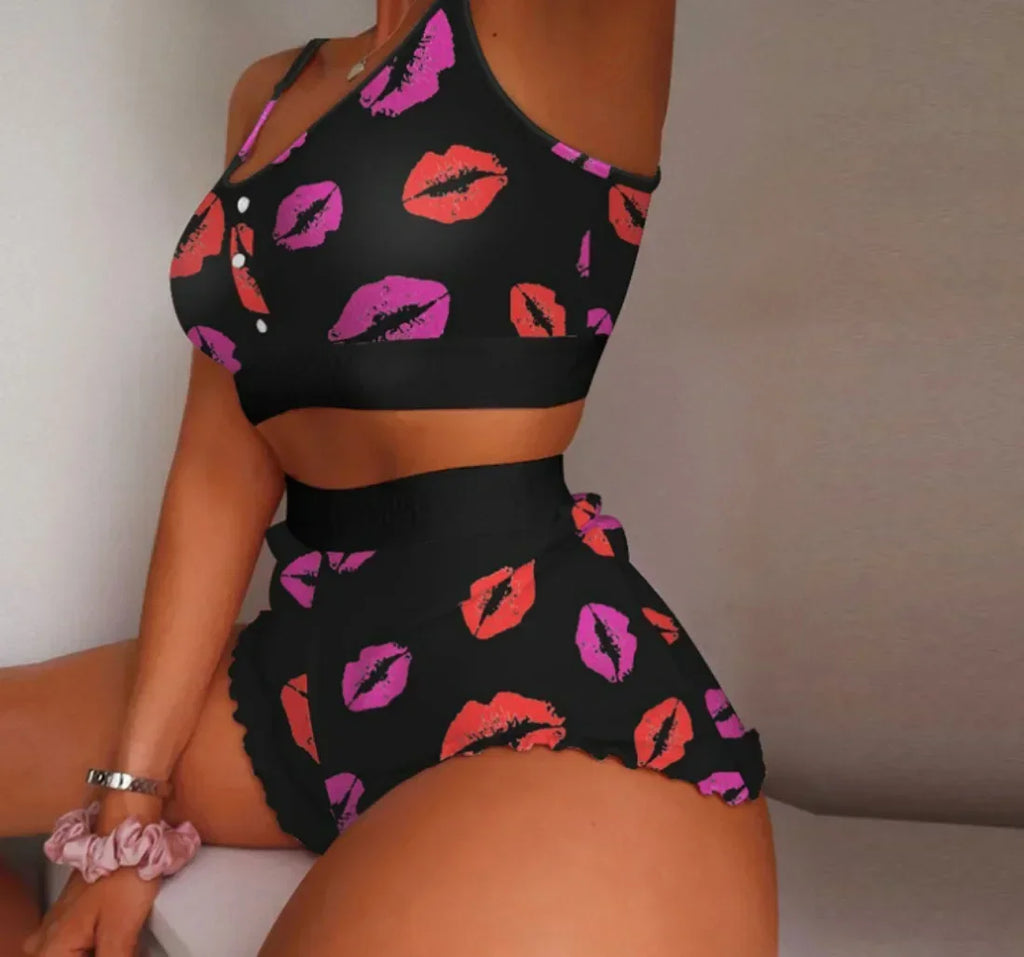 2 Pieces Set Women's Pajama Shorts Suit Multiple Print Underwear Sexy Lingerie Camisoles Tanks Nighty Ladies Loungewear Homewear