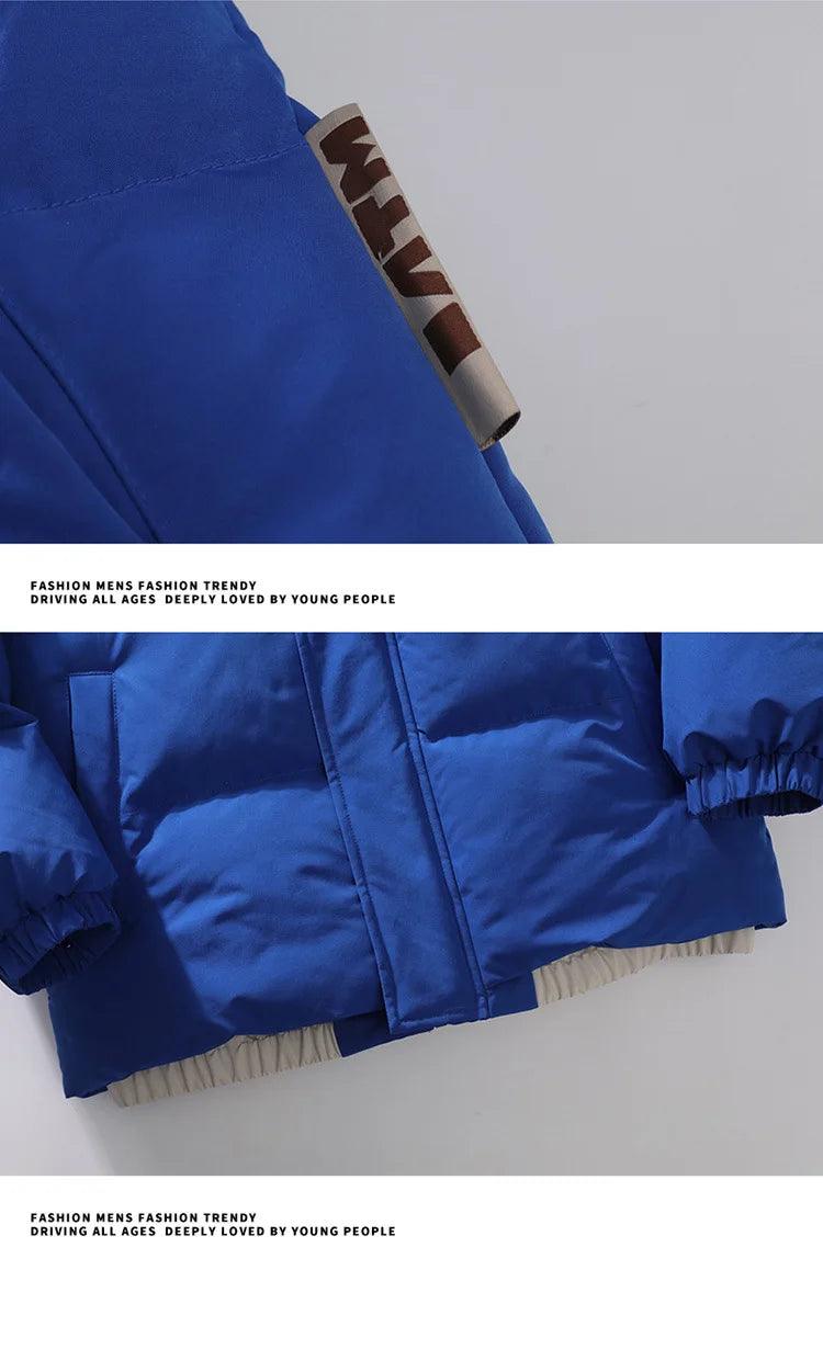 Mens Couple Fashion Cotton Padded Jacket Winter Thick Fleece Lined Hooded Coat Streetwear Parka Outerwear