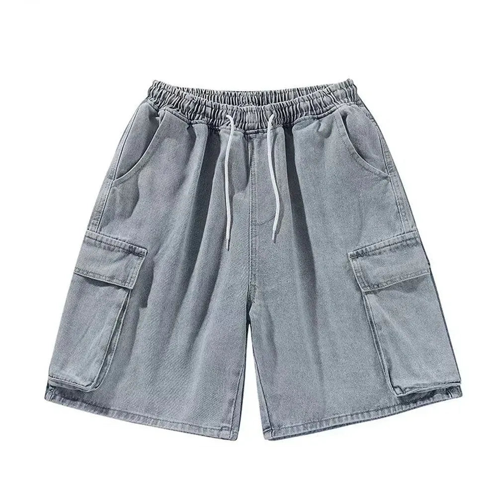 Pocket Casual Denim Shorts Summer Retro Blue Cargo Port Loose Big Pocket Thin Fashion Washed Five Point Casual High Waist Shorts