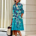 Spring and Summer Women's Dresses Fashion Lapel Printed Long Sleeve Shirt Street Shooting High Temperament New Traveling Gowns