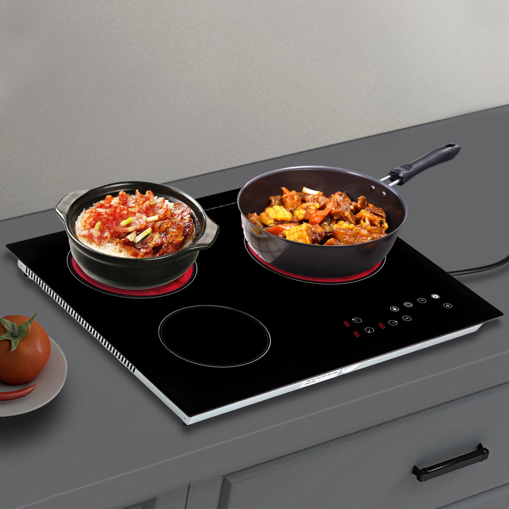 NEWEST Ceramic Cooktop, Electric Cooktop, 3 Burners Radiant Electric Stove Top with Timer, Child Safety Lock, Sensor Touch Control, 2600W 110V