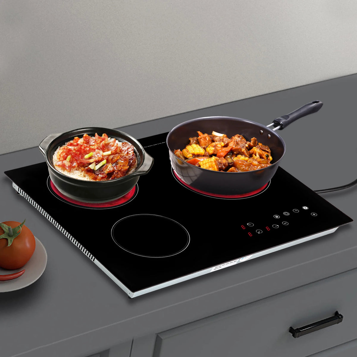 NEWEST Ceramic Cooktop, Electric Cooktop, 3 Burners Radiant Electric Stove Top with Timer, Child Safety Lock, Sensor Touch Control, 2600W 110V