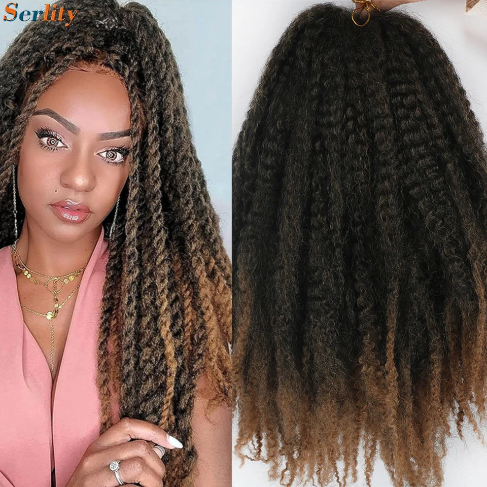 Marley Twist Braiding Hair Pre Stretched 1- 6 Packs Ombre Afro Kinky Curly Crochet Hair for Faux Locs Jumbo Marley Twists Hair
