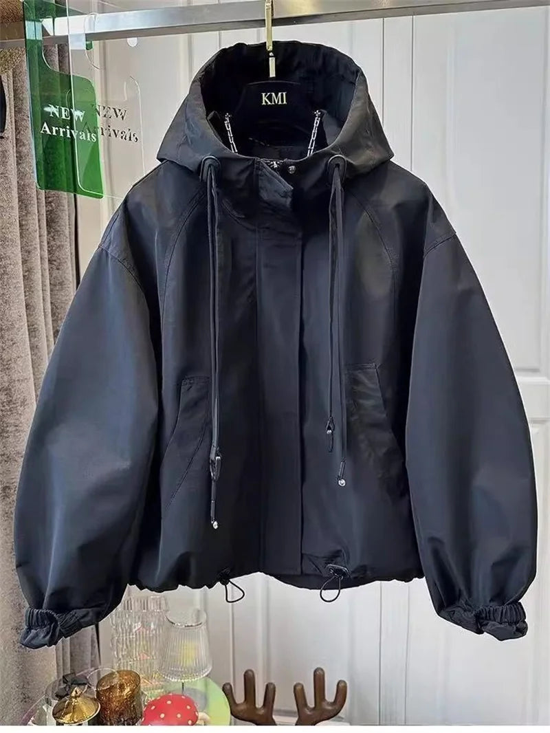 Korean Trench Coat Women 2026 Spring Autumn New Loose  Long Sleeve Casual All-Match Hooded Windbreaker Outerwear Ladies Overcoat