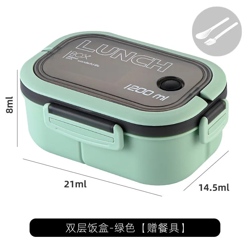 1200ML Double-layer Lunch Box Portable Compartment Food Box Microwave Lunch Box with Spoon Fork Leakproof Camping Food Container