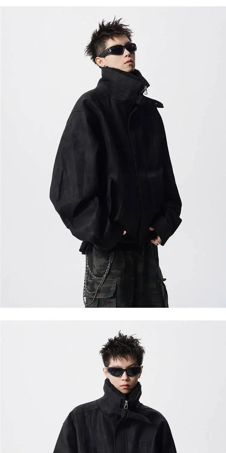 WTHT Fashion Men‘s Plush Spliced Thicken Design Loose Coats Trendy 2025 Autumn Solid Color Laple Casual Jackets Male 2A2218