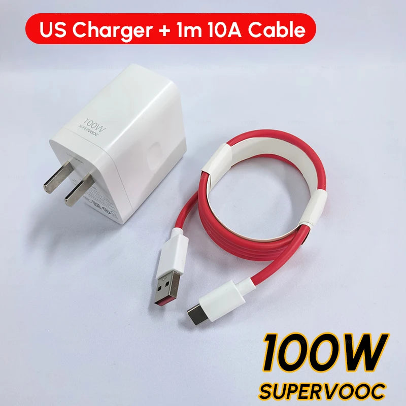 Oneplus Charger Original 100W 80W USB Adapter SUPERVOOC Type C 10A Cable For Oppo Realme Fast Chargers One Plus 15 13 12  11 Pro