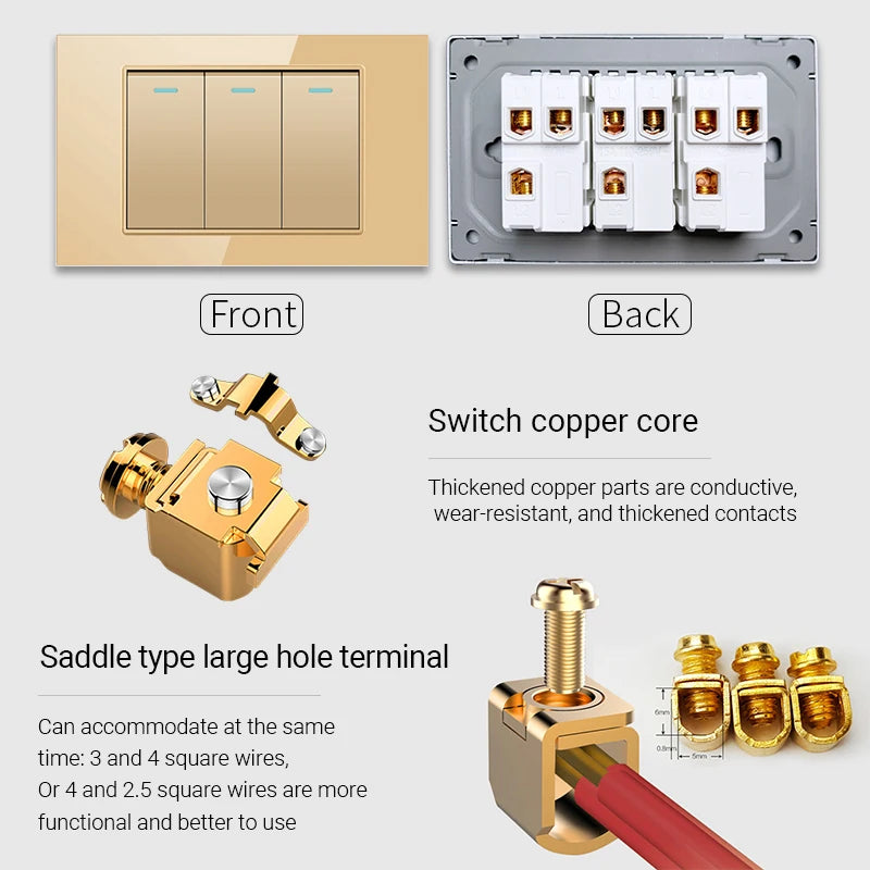 PSSRISE AU EU Brazil Italy US Standard 1/2/3/4/5/6 Gang 2 Way Wall light switch Tempered glass Panel Switch 118*74mm AC110-250V