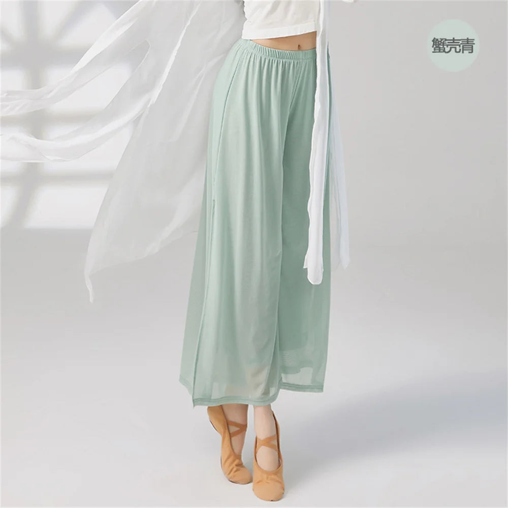 Fashion New Pants Woman Sport Pants Fitness Pants Wide Leg Pants Double Layers Mesh Dance Pants Adult Long Pants Women Clothing