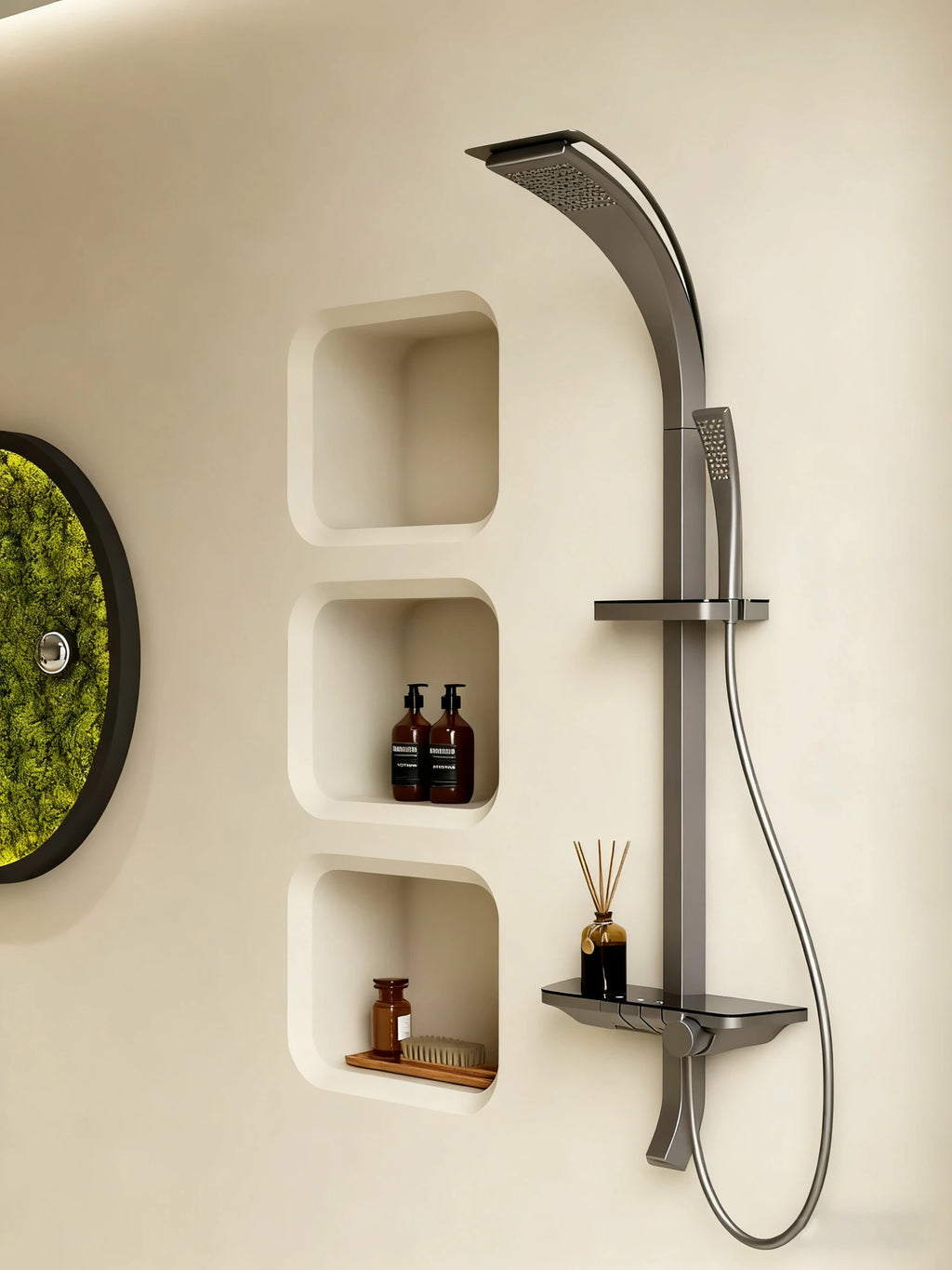 Modern Luxury Wall Mounted Showers Panel Shower Set with Shelves Smart Thermostatic Valve Shower System Set for Hotel Bathroom