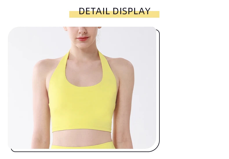 Sports Top Women Sexy Hanging Neck Yoga Bra High Intensity Shockproof Fixed Chest Pad Running Fitness Outdoor Leisure Yoga Vest