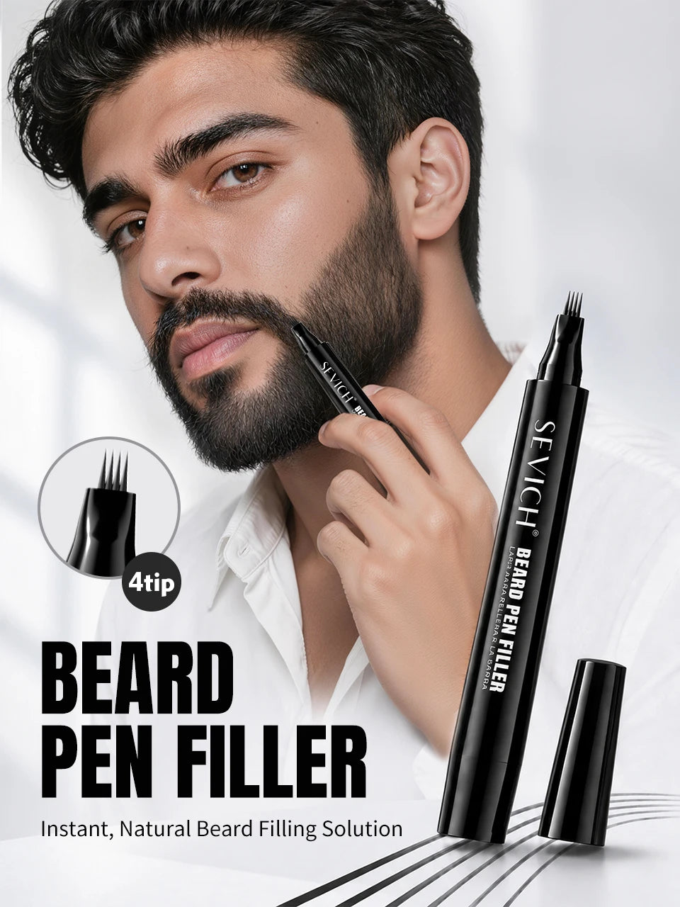 SEVICH Beard Filler Pen Waterproof Beard Coloring Pen Beard Coloring Filling Enhancer Black Fiber Hair Beard Stuffing Pen Tool