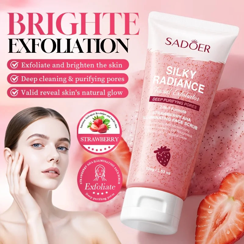 100g Strawberry Aha Face Scrub Balm, Deep Cleansing, Hydrating, Exfoliating Particles, Brighter and Radiant Skin, Moisturizing