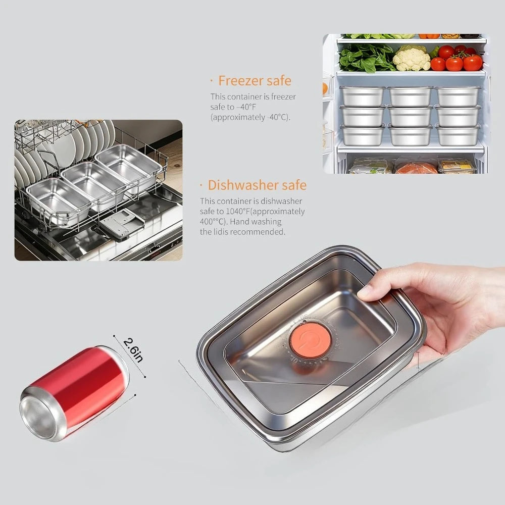 Food Storage Container Airtight Leakproof Lunch Box Freezer Microwave Safe Metal Meal Prep Box Refrigerator Food Keeper with Lid