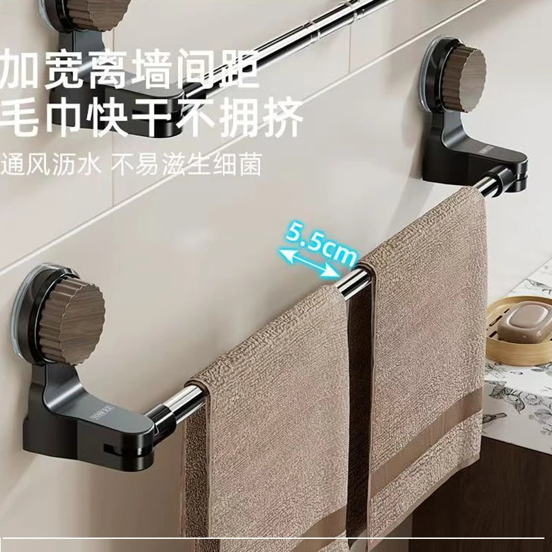 Retractable Suction Cup Wall Towel Rack no drilling Single Rod Towel Holder Kitchen Bathroom Organizer She