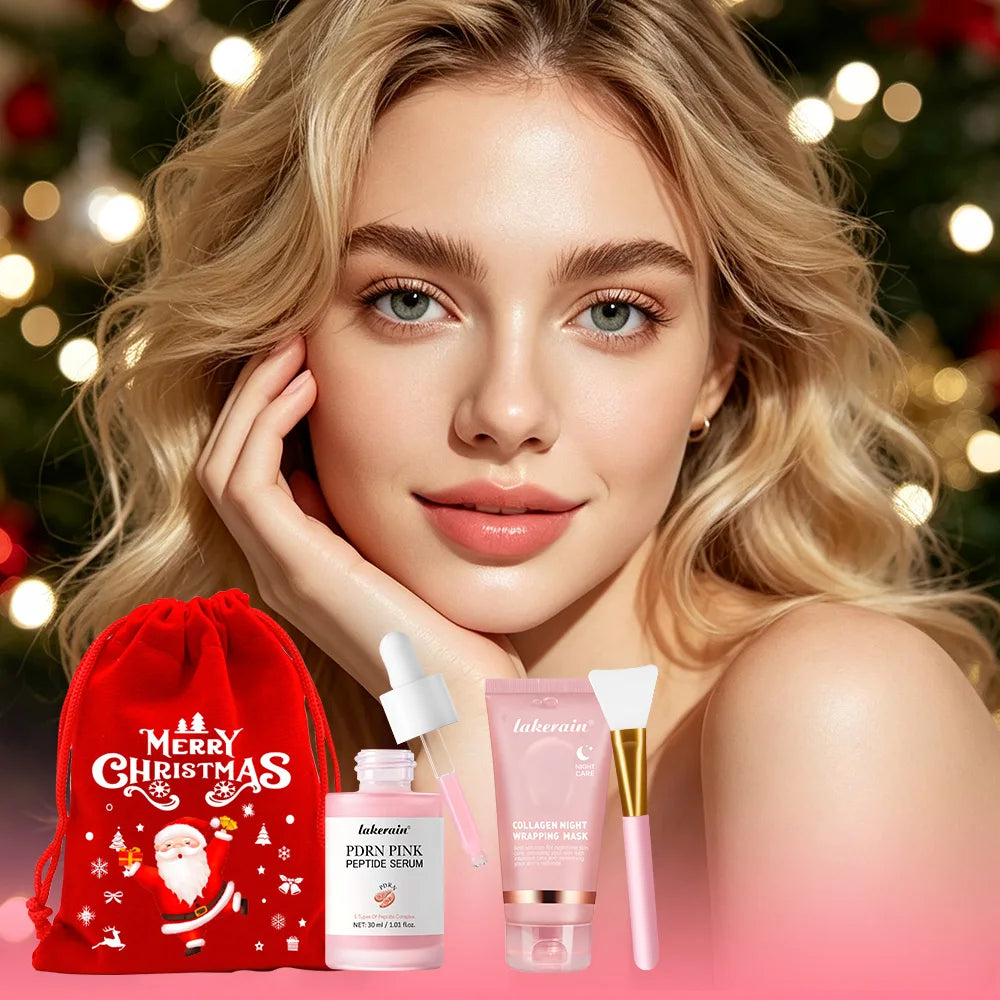 Christmas Skincare Set PDRN Pink Peptide Serum Collagen Night Wrapping Mask Hydrating Repairing Brightening Moisturizing Kit