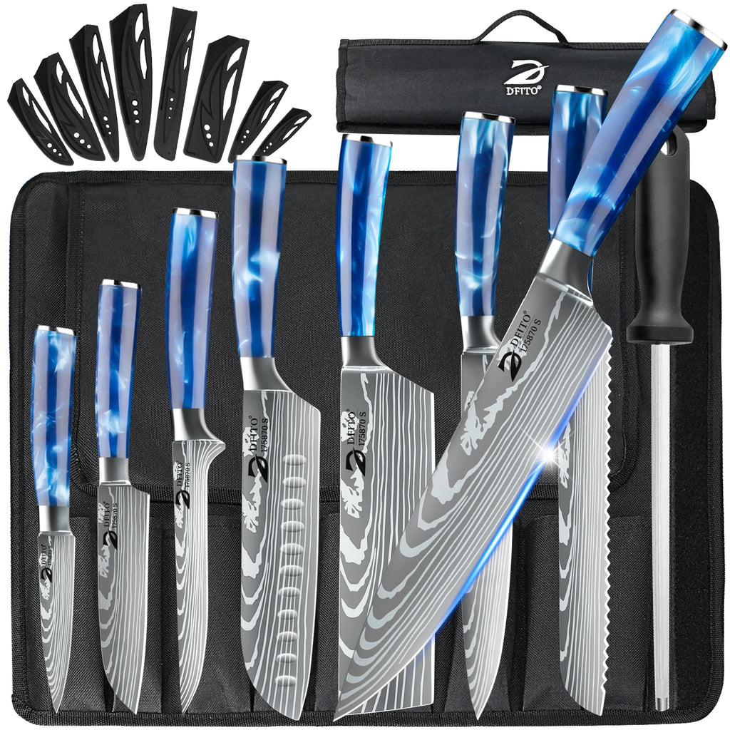 8PCS Utility Kitchen Knifes Resin Handle Carbon Steel Chef Knives Meat Cleaver Fruit Vegetable Slicing  Knife Cooking Tool