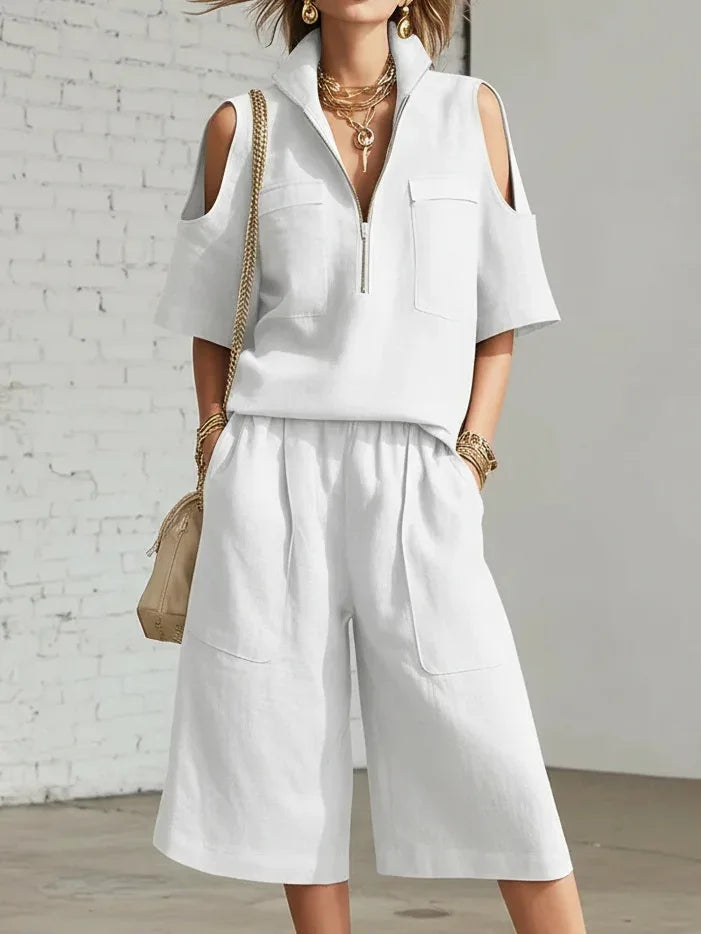 2026 New Summer Women's Clothing Two-piece Set Fashion Pockets Short-sleeved Shorts Shirt Loose Pants Casual 2-piece Set Women