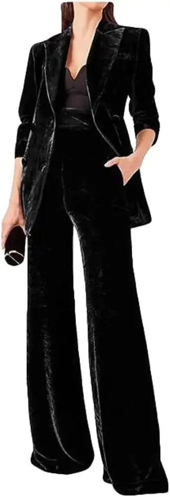 Women's Double Breasted Velvet Suit, 2 Piece Business Meetings and Office wear, Wedding banquets, Dinners and Dances