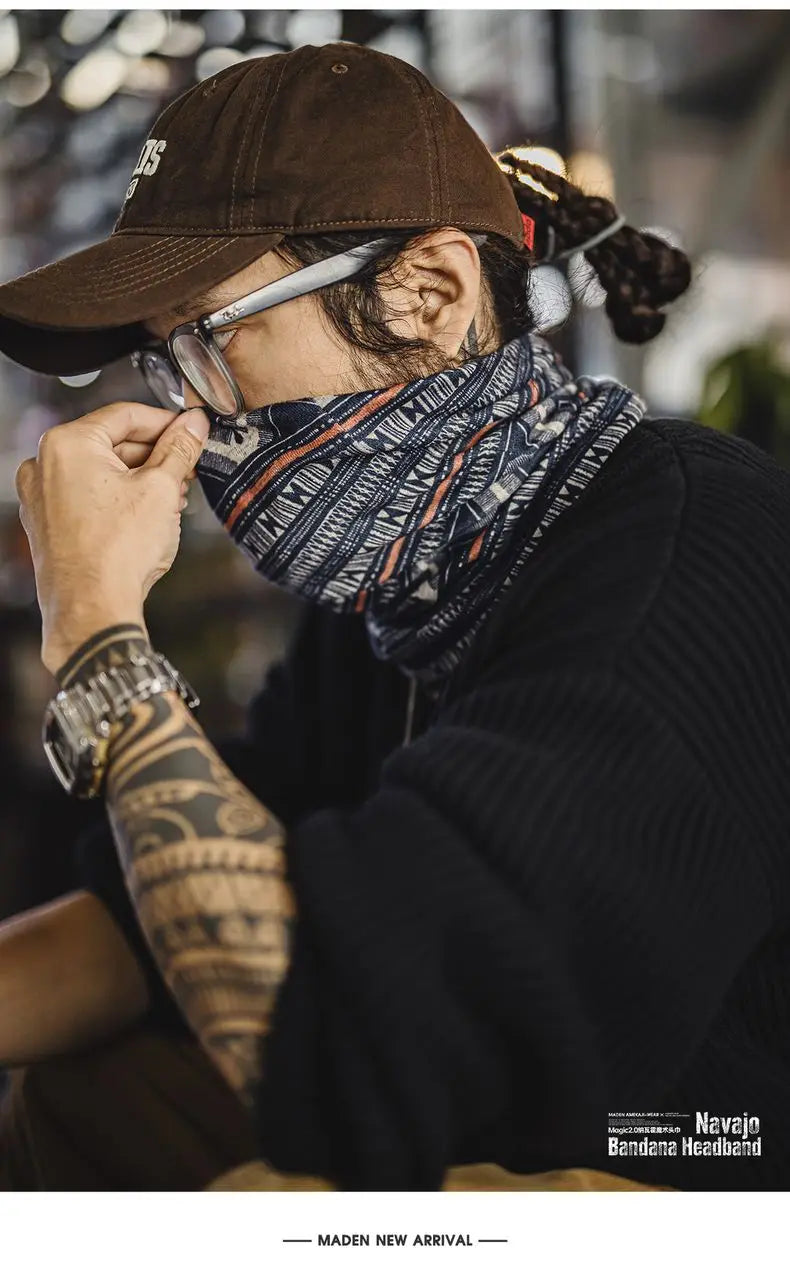 Maden Vintage Navajo Printed Multi-purpose Hat and Headscarf Versatile Daily Men's Beanie for Fall and Winter Warm Pullover Hat