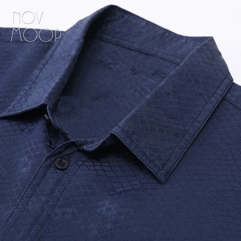 Novmoop pure natural silk men's shirt super cool to wear soft touch comfortable short sleeve money valued gift LT3592