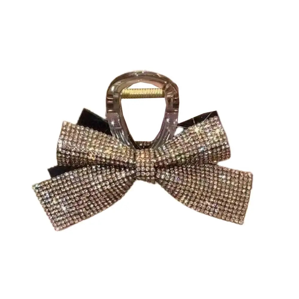 New Bow Hair Clip Simple Elegant Romantic Full Diamond Bow 8CM High Ponytail Shark Clip Hair Accessories Diamond Bow Headwear
