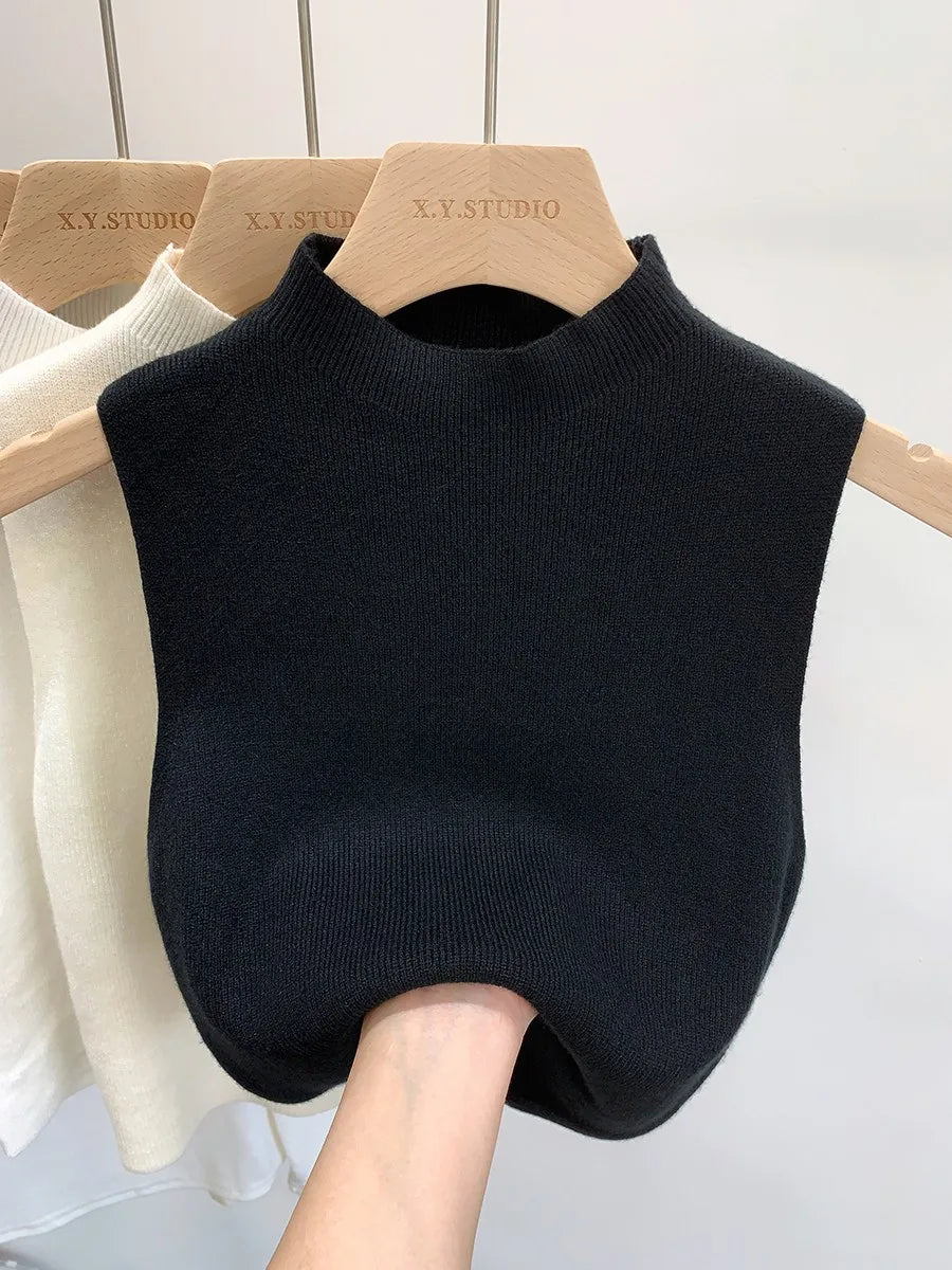 2026 Women Knitted Tank Top Spring Summer Slim Sweater Short Sleeveless Solid Spring Autumn Sweaters Pullovers