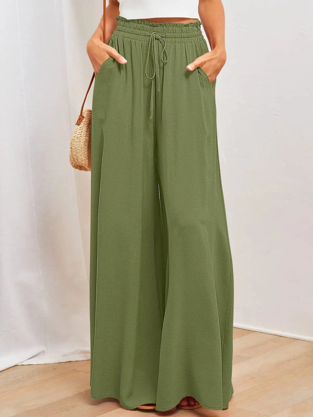 Summer Women's Wide Leg Pants With Elastic Waistband