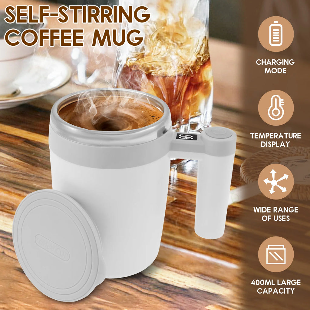 Upgrade Self Stirring Mug, Rechargeable Automatic Magnetic Stirrer Coffee Cup 400ml Stainless Steel Self Stirring Coffee Cup