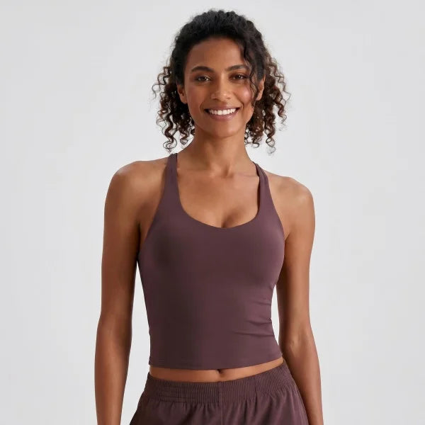 Longline Yoga Tank Top with Built in Bra Women Quick Dry Gym Camisole Workout Shirts Soft Slim Fit Sports Vest Athleisure