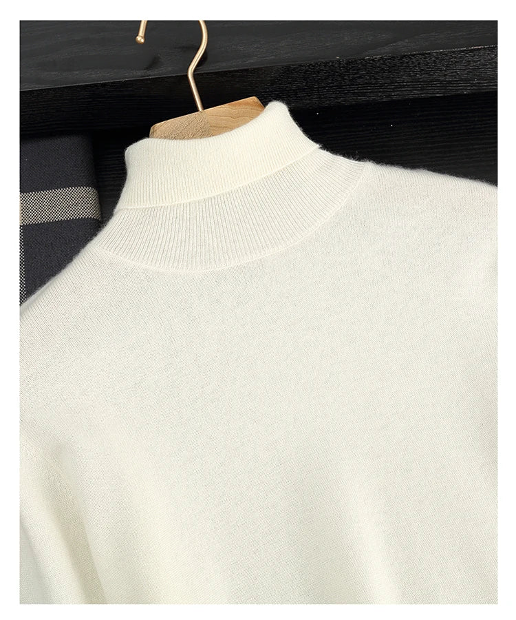 Autumn/Winter Men's 100% Cashmere Pullover Business Casual Solid Knitted Sweater Loose High Collar Tops Basic Thick Warm Jumper