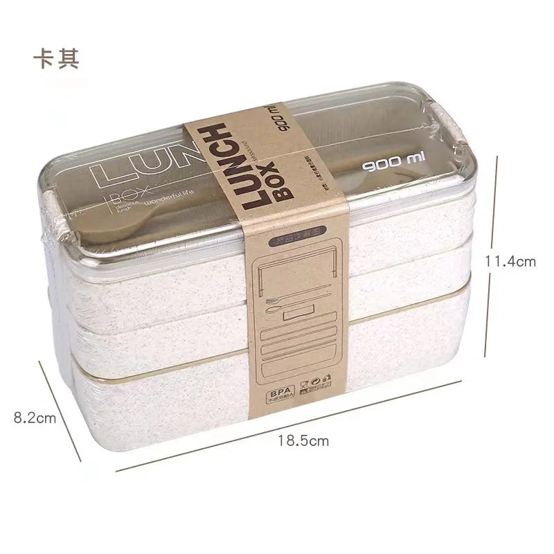 Kitchen 900ml Microwave Lunch Box Wheat Straw Dinnerware Food Storage Container Children Kids School Office Portable Bento Box