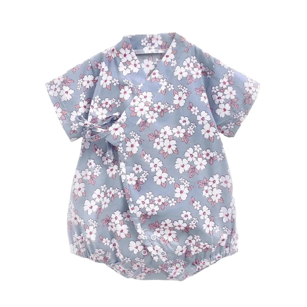 0-18M Summer Baby Girl Boys Clothing  Rompers Jumpsuit Short-sleeved Floral Print  Cute Soft Newborn Infant Baby Kimono Playwear