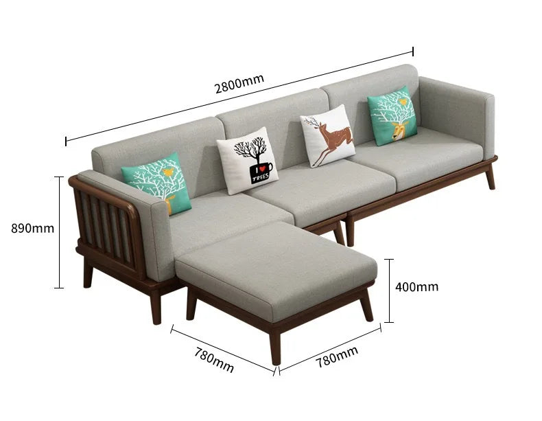 Solid wood fabric sofa Small apartment living room sofa combination Log wind Japanese sofa