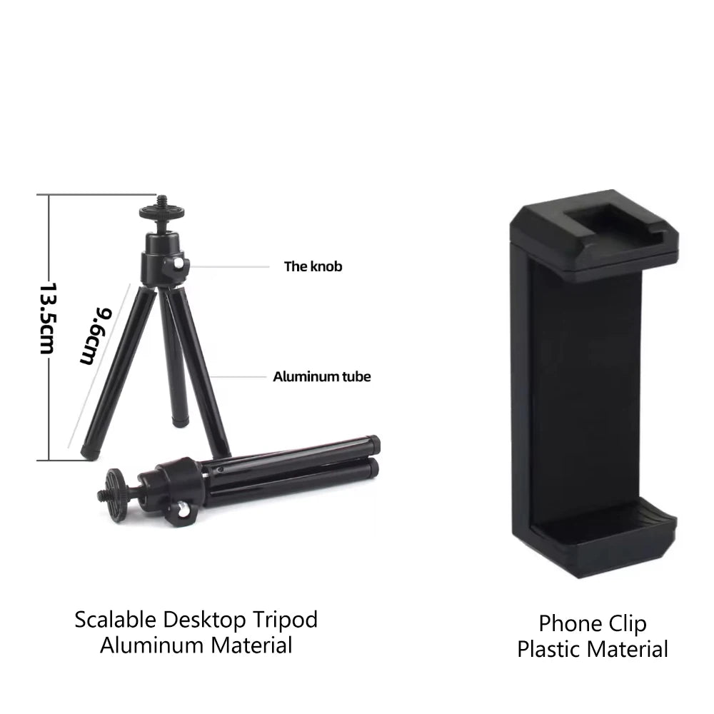 Universal Phone Tripod Mount Clip with Cold Shoe, 1/4" Screw Plastic Smartphone Holder for Tripod Selfie Stick Live Streaming