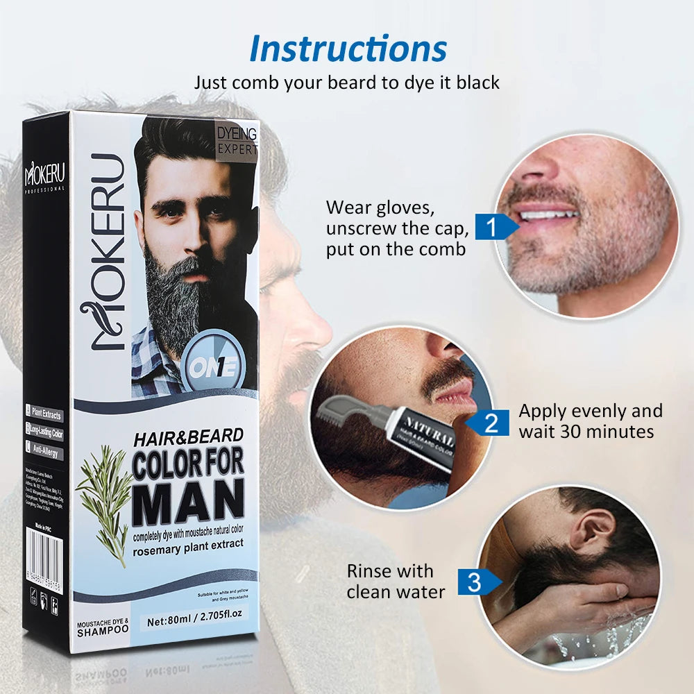 Black Beard Dye Shampoo For Man 3 Minutes Fast Coloring Beard Hair Dye Cream Cover White Grey Natural Plant Beard Color Shampoo