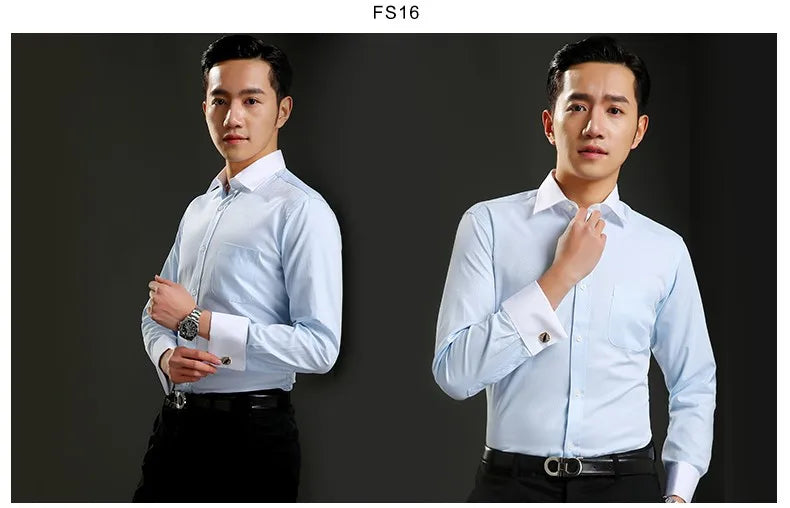2025 Classic Regular Fit White French Cufflinks Men's Business Dress Long Sleeve Shirt Lapel Men Social Shirt