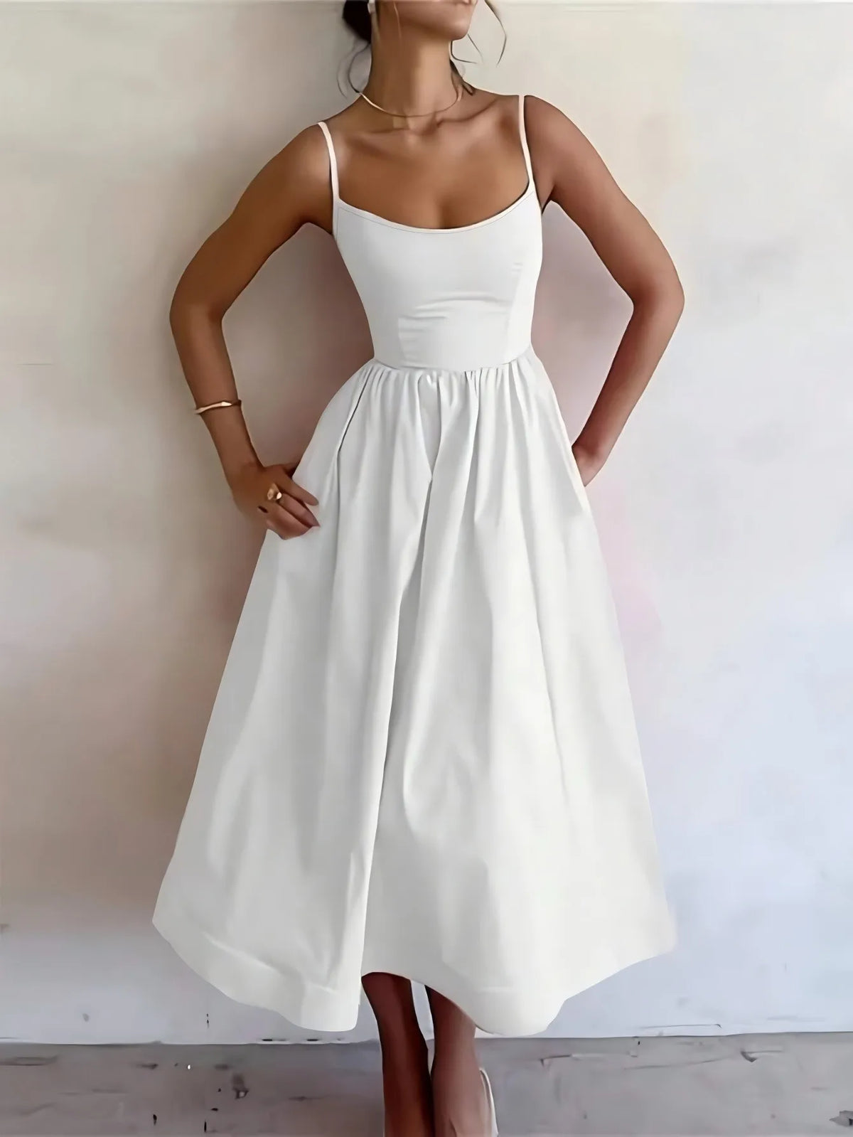 A Line High Waist Dress with Geometric Pattern No Closure Japanese Korean Casual Slim Fit Midi Length Women Summer Dress
