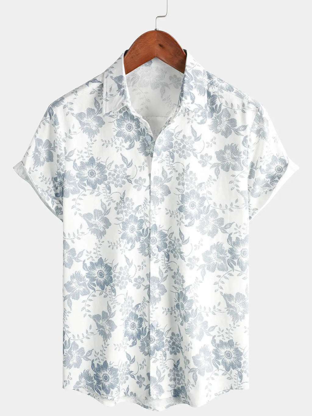 Men's Blue Floral Print Hawaiian Button Down Summer Beach Casual Collar Short Sleeve Shirt Ropa Casual Para Hombres