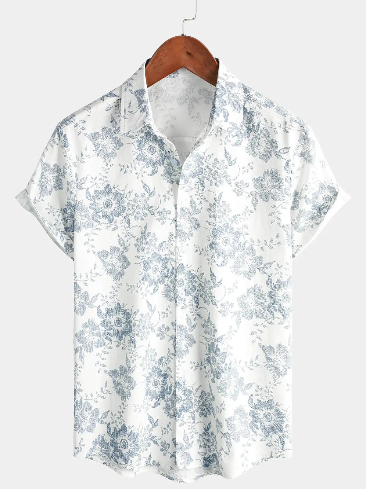 Men's Blue Floral Print Hawaiian Button Down Summer Beach Casual Collar Short Sleeve Shirt Ropa Casual Para Hombres
