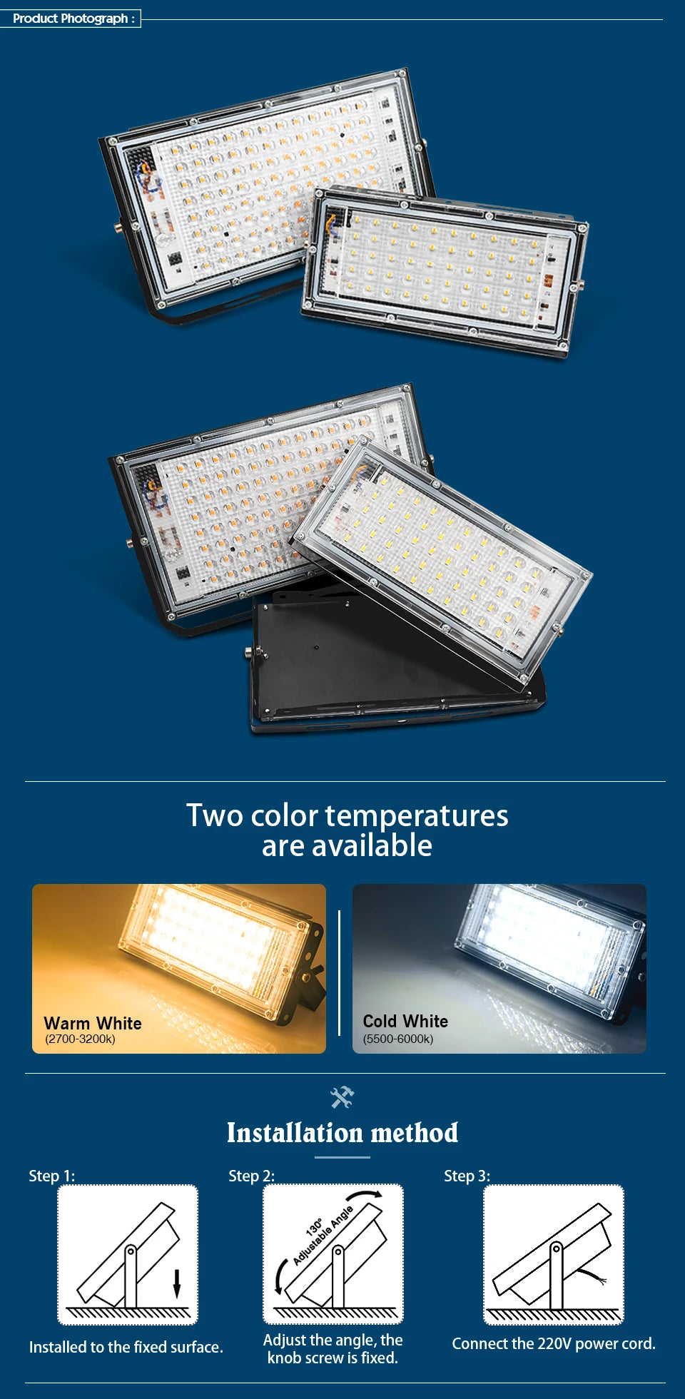 LED Flood Light 50W 100W AC 110V 220V Reflector Spotlight Street Light Wall Lamp IP65 Waterproof Outdoor Garden Lighting