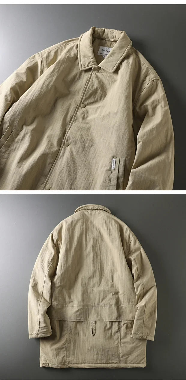 Japanese retro collar cotton jacket men's winter mid to long length cotton jacket men's warm jacket jacket with cotton clip