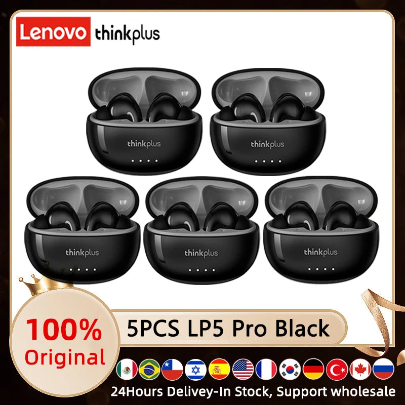4/5Pcs Lenovo LP5Pro Headphones TWS Wireless Bluetooth 5.4 Earphones HiFi Sound Earbuds Gaming Sports Headset HD Call with Mic