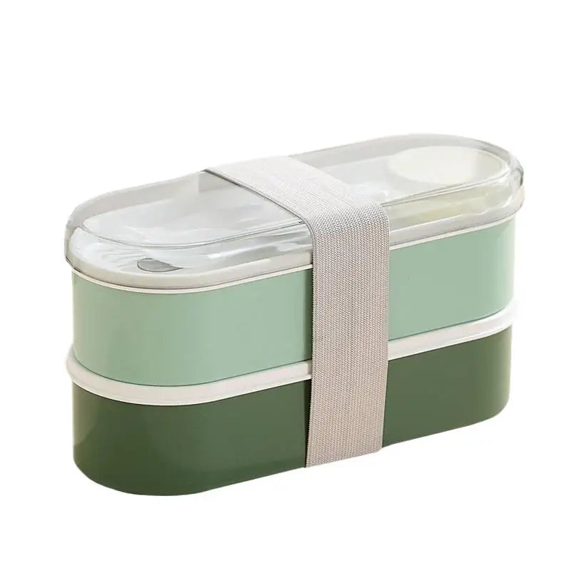 Double Layer Portable Lunch Box Set with Fork And Spoon Microwave Safe Bento Food Storage Container Dinnerware for Picnics And W