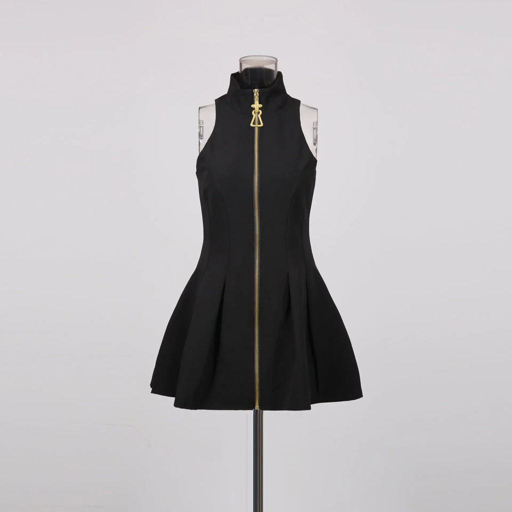 Sexy Pure Desire Vest Short Skirt Women's Dress High Waist No Sleeve round Neck Polyester Fiber Pure Color Autumn New Design