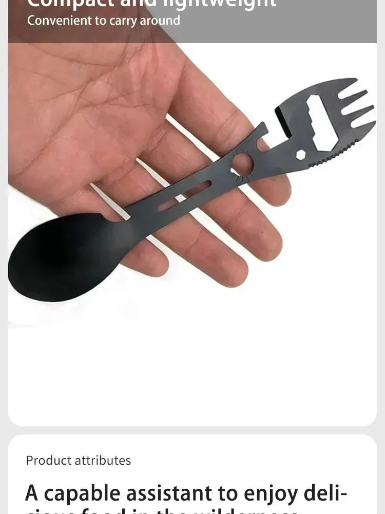 Camping Utensils Set Stainless Steel Outdoor Survival Gear 5 in 1 Tableware Travel Hiking Cutlery Fork Spoon Opener