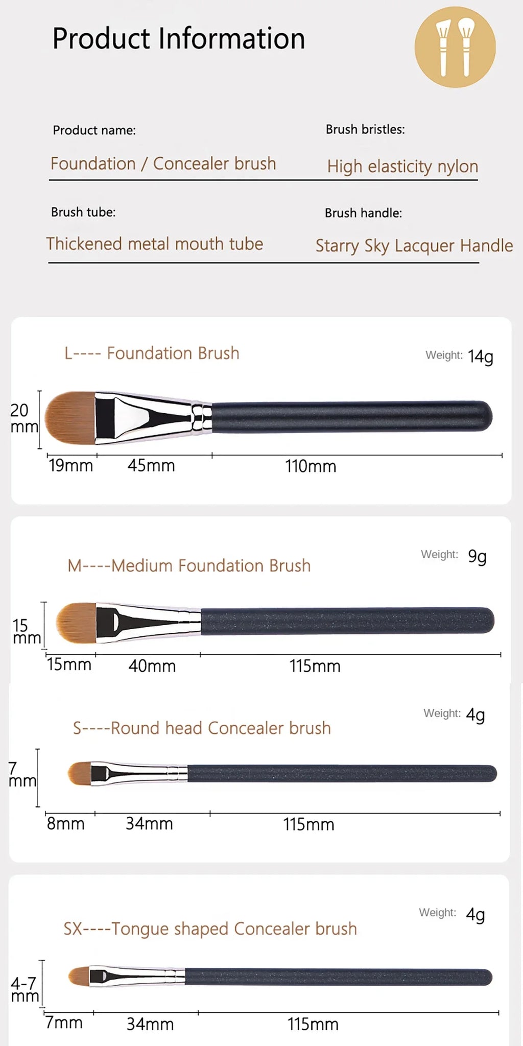 4 Types Sizes Upgraded Ultra-thin Foundation Concealer Makeup Brush Professional Liquid Foundation Cream Concealer Make-up Tool