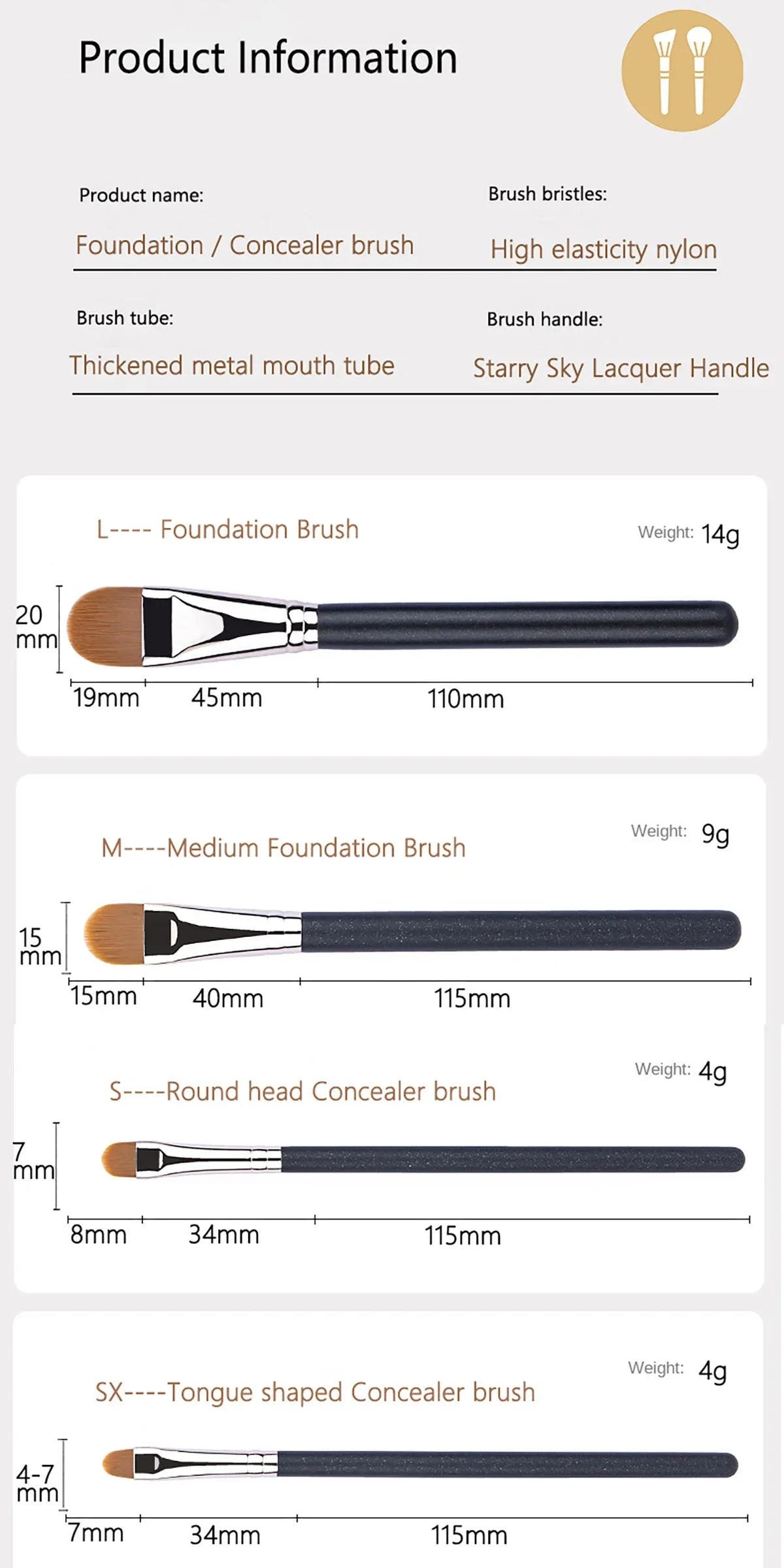4 Types Sizes Upgraded Ultra-thin Foundation Concealer Makeup Brush Professional Liquid Foundation Cream Concealer Make-up Tool