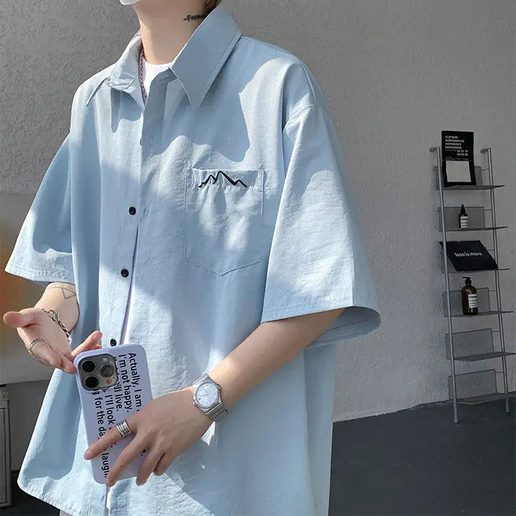 LEGIBLE Spring Summer Solid Shirts Men Casual Oversized Three Quarter Shirts Male Loose Fit Shirt for Man