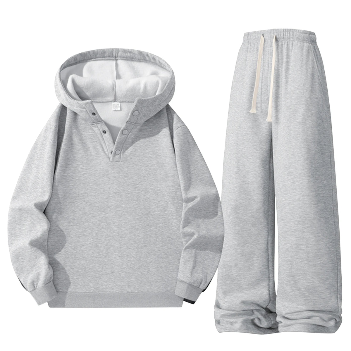 Men Fleece Lined Tracksuit 2‑Piece Set Henley Button Hoodie Sweatshirt Wide Leg Sweatpants Casual Warm Outfit 3 Colors Available
